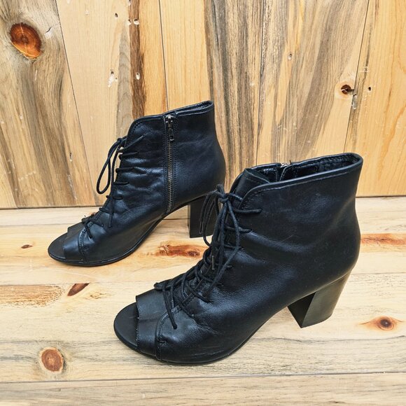Steve Madden Neela Lace Up Open Toe Leather Booties - Picture 3 of 6